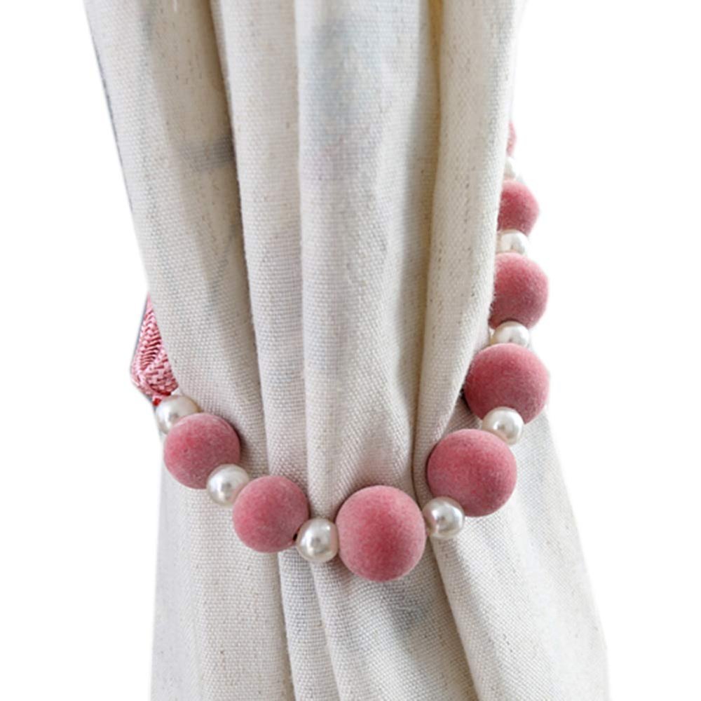 1 Pair Luxurious Decorative Beaded Curtain Tiebacks Holdbacks Simple Curtain Bandage Bead Curtain Rope Tiebacks Drapery Tie Backs Curtain Buckle (Pink)