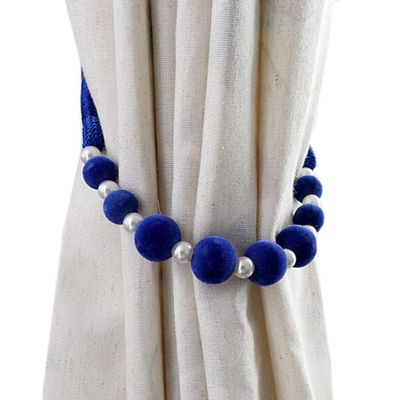 1 Pair Luxurious Decorative Beaded Curtain Tiebacks Holdbacks Simple Curtain Bandage Bead Curtain Rope Tiebacks Drapery Tie Backs Curtain Buckle (Royal Blue)