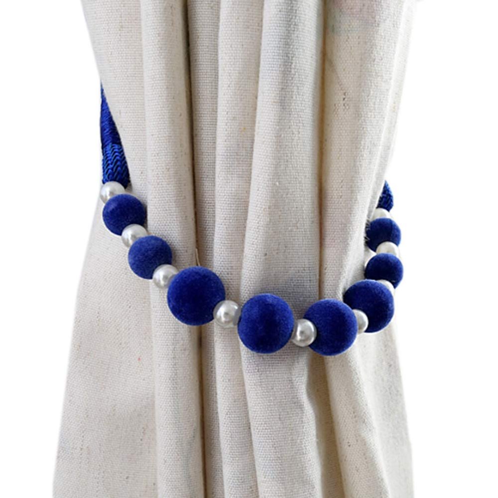 1 Pair Luxurious Decorative Beaded Curtain Tiebacks Holdbacks Simple Curtain Bandage Bead Curtain Rope Tiebacks Drapery Tie Backs Curtain Buckle (Royal Blue)