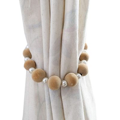 1 Pair Luxurious Decorative Beaded Curtain Tiebacks Holdbacks Simple Curtain Bandage Bead Curtain Rope Tiebacks Drapery Tie Backs Curtain Buckle (Beige)