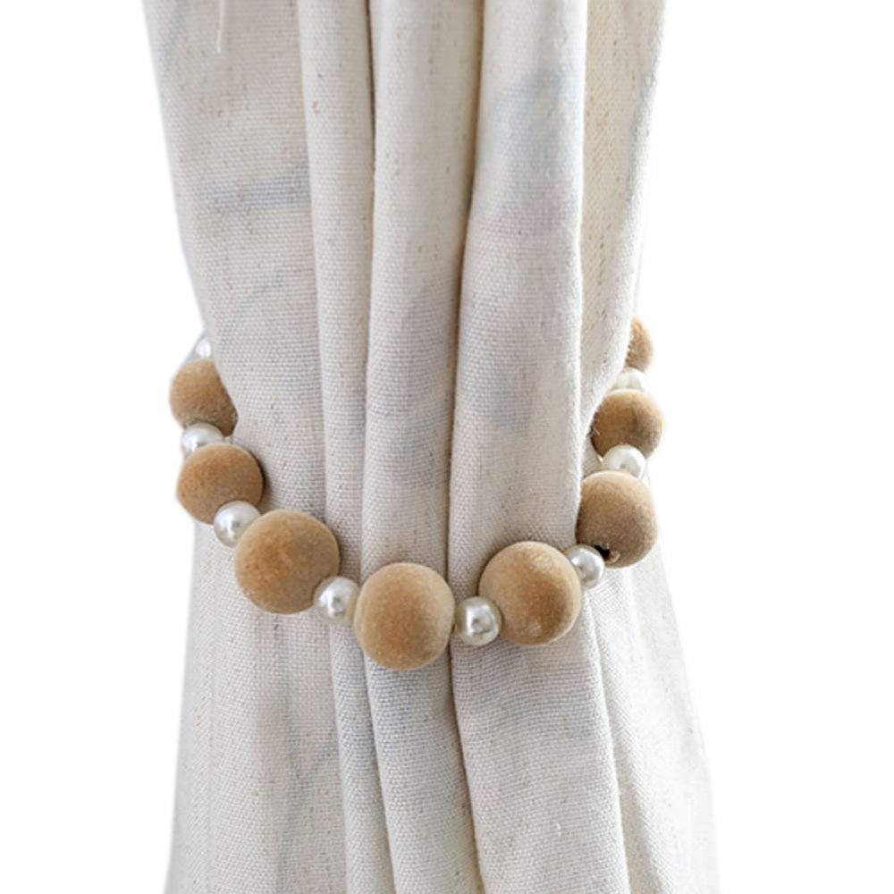 1 Pair Luxurious Decorative Beaded Curtain Tiebacks Holdbacks Simple Curtain Bandage Bead Curtain Rope Tiebacks Drapery Tie Backs Curtain Buckle (Beige)