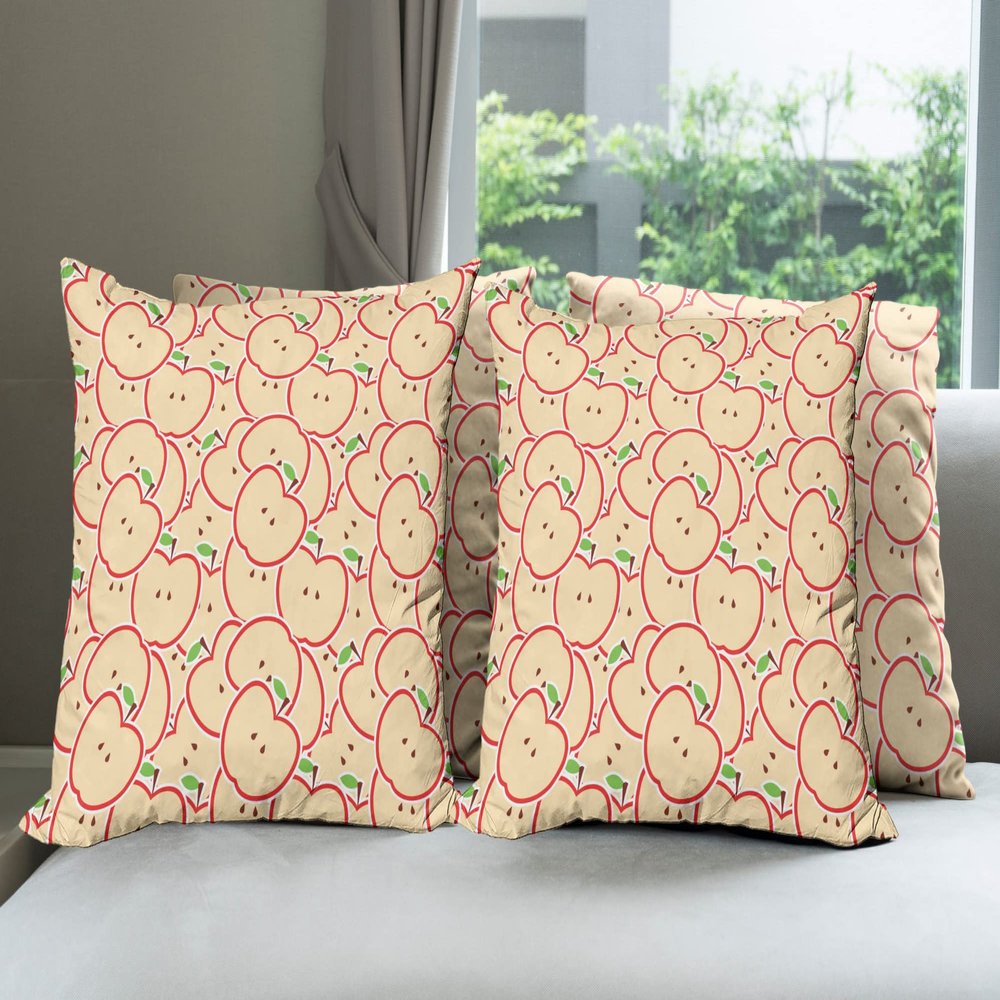 Ambesonne Fruits Throw Pillow Cushion Case Pack of 4, Healthy Refreshing Fruit from Orchard Abstract Cartoon Drawing Organic, Modern Accent Double-Sided Digital Printing, 24", Apple Green