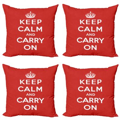 Ambesonne Keep Calm Decorative Throw Pillow Case Pack of 4, Bicolour Composition Carry on Text Royal UK Crown Calligraphic Image, Cushion Cover for Couch Living Room Car, 18", Red White