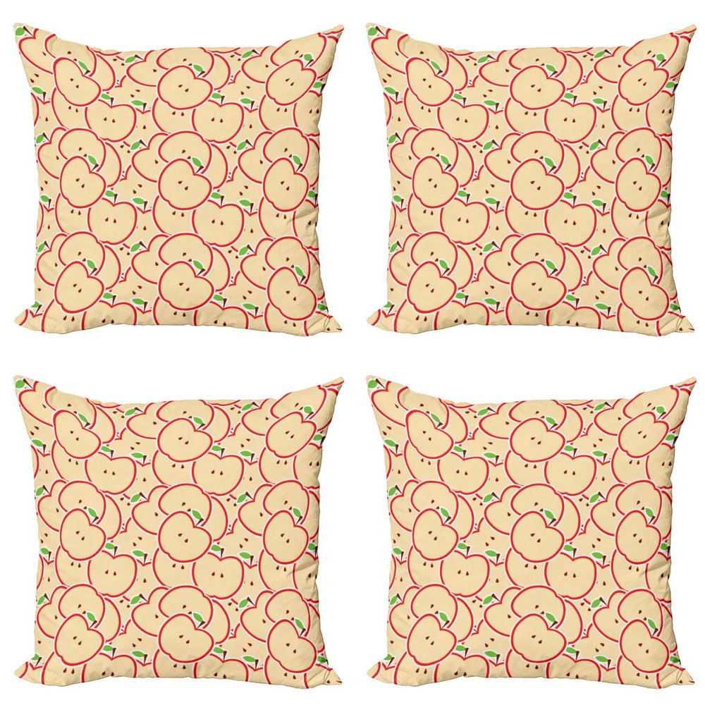 Ambesonne Fruits Throw Pillow Cushion Case Pack of 4, Healthy Refreshing Fruit from Orchard Abstract Cartoon Drawing Organic, Modern Accent Double-Sided Digital Printing, 16", Apple Green