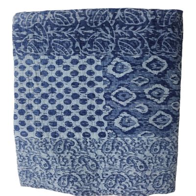 Sophia-Art Kantha Export New Launch Indigo Color Hand Block Printed Kantha Quilt Throw, Patchwork Cotton Bedspread Queen Size