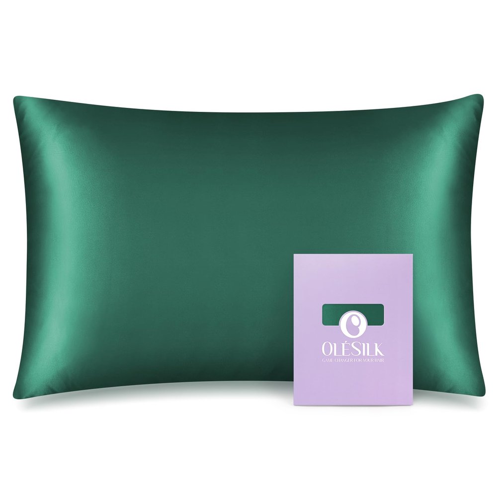 OLESILK 100% Mulberry Silk Toddler Pillowcase for Hair and Skin, Both Sides 19 Momme Pure Natural Silk Travel Pillow Cases with Hidden Zipper, 13"x 18", Dark Green