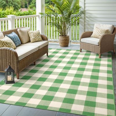 Oriental Weavers Sphinx Meridian Area Rug 2598G Outdoor Green Plaid Blocks 6' 7" x 9' 6" Rectangle