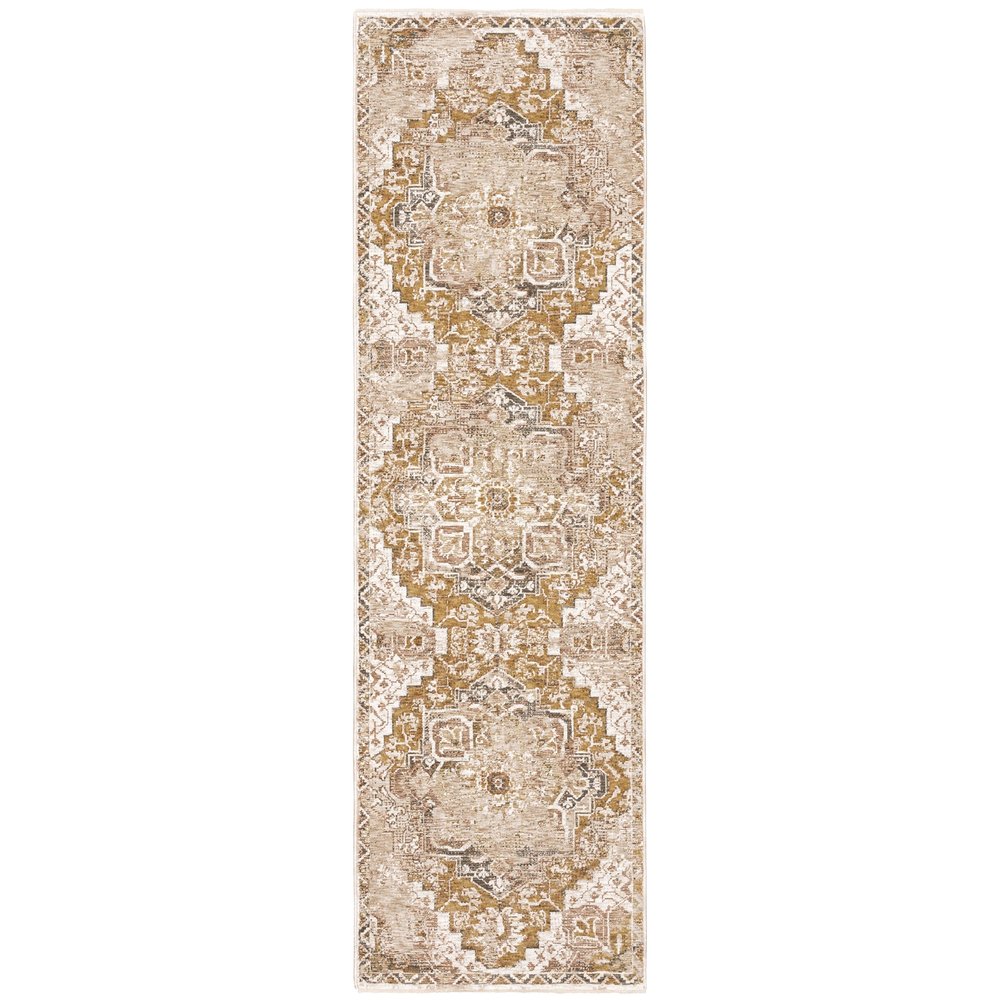 Oriental Weavers Maharaja Area Rug - 661C1-2'3" x 7'6" - in Gold/Ivory - Vintage Inspired, Stain Resistant, Family and Pet Friendly, Entryway, Hallway Runner Rug