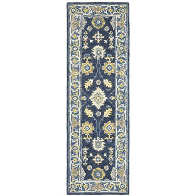 Oriental Weavers Alfresco Hand-Made Wool Area Rug - 28405-2'6" x 8' - in Navy/Blue - Vintage Inspired, Hand-Made Wool Rugs, Entryway, Hallway Runner Rug