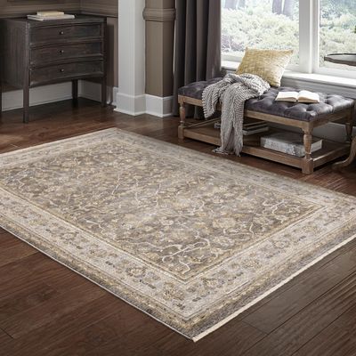 Oriental Weavers Maharaja Area Rug - 040M1-2' x 3' - in Beige/Grey - Vintage Inspired, Stain Resistant, Family and Pet Friendly, Entryway, Bathroom Accent Rug