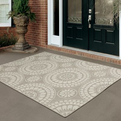 Oriental Weavers Portofino Indoor/Outdoor Rug - 1832H - 6'7" x 9'2" - in Grey/Ivory - Casual Geometric, Water, Stain and Fade Resistant, Hose Clean, Patio, Outdoor Living Area Rug