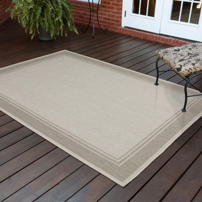Oriental Weavers Portofino Indoor/Outdoor Rug - 6765W - 6'7" x 9'2" - in Ivory/Grey - Vintage Inspired, Water, Stain and Fade Resistant, Hose Clean, Patio, Outdoor Living Area Rug