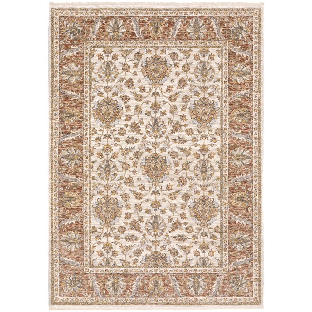 Oriental Weavers Maharaja Area Rug - 5091Q - 2' x 3' - in Rust/Ivory - Vintage Inspired, Stain Resistant, Family and Pet Friendly, Entryway, Bathroom Accent Rug