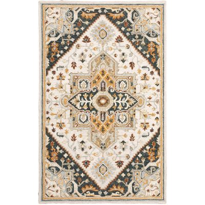 Oriental Weavers Alfresco Hand-Made Wool Area Rug - 28407-3'6" x 5'6" - in Ivory/Charcoal - Vintage Inspired, Hand-Made Wool Rugs, Entrway, Bedroom Rug