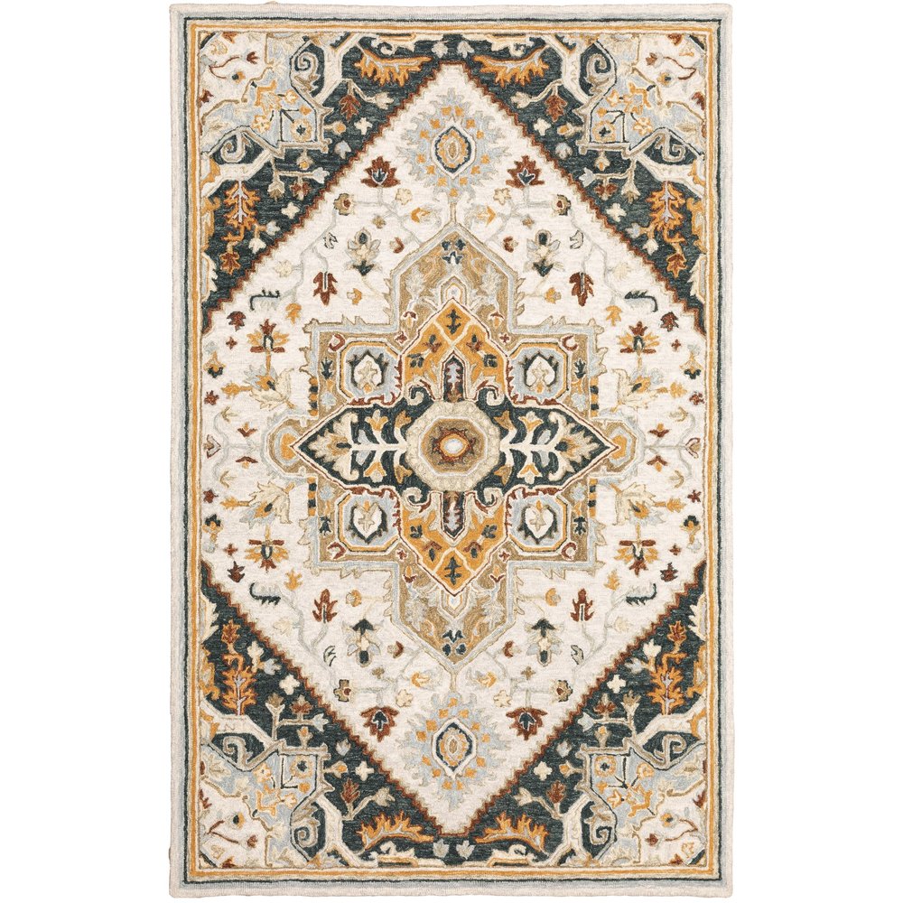 Oriental Weavers Alfresco Hand-Made Wool Area Rug - 28407-3'6" x 5'6" - in Ivory/Charcoal - Vintage Inspired, Hand-Made Wool Rugs, Entrway, Bedroom Rug