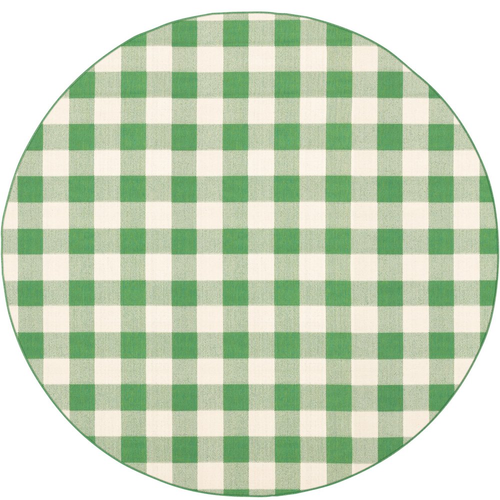 Sphinx Meridian Area Rug 2598G Outdoor Green Plaid Blocks 7' 10" x 7' 10" Rectangle