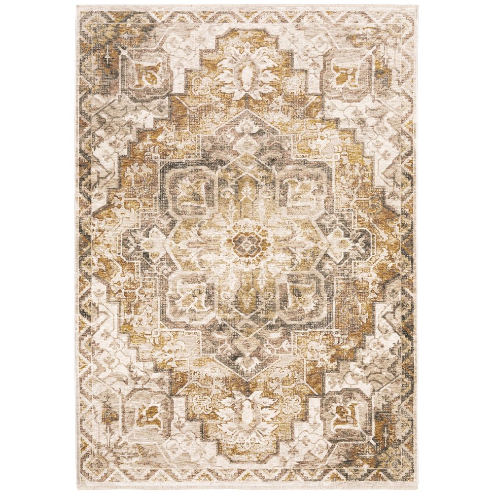 Oriental Weavers Maharaja Area Rug - 661C1-5'3" x 7'6" - in Gold/Ivory - Vintage Inspired, Stain Resistant, Family and Pet Friendly, Bedroom, Office Rug