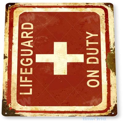 Tinworld Tin Sign: Lifeguard Sign Lifeguard On Duty Sign Beach Stand Pool Metal Sign C858