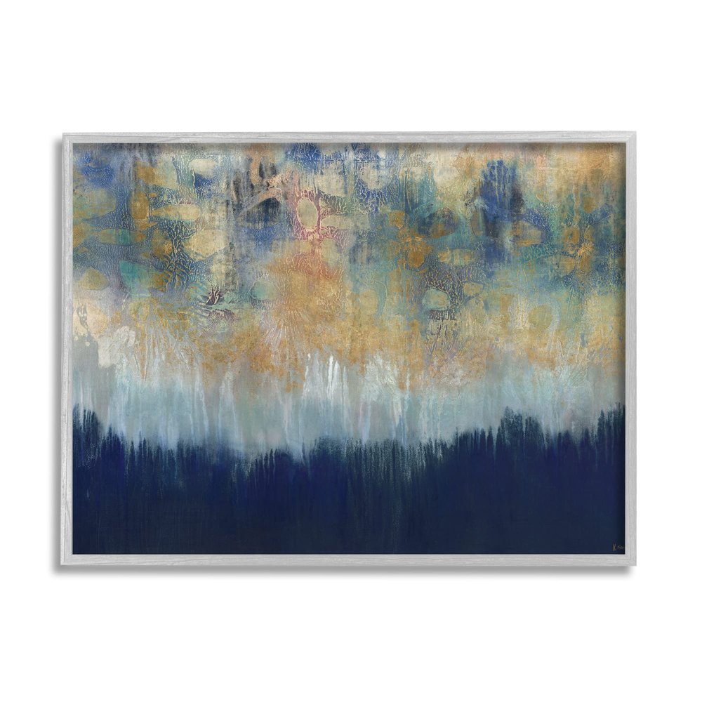 Stupell Industries 'Abstract Gold Blue Textured Surface Painting', Framed Giclee Art, Gray, 20 x 16 Inches, Easy to Hang and Sturdy, Made in USA, by K. Nari