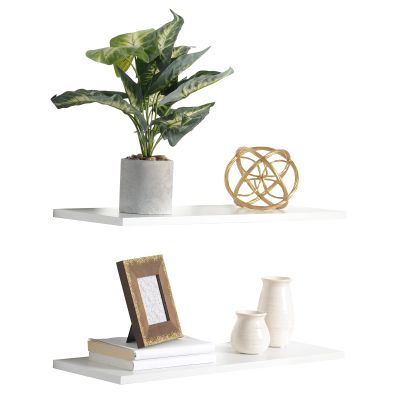 2-Pack Floating Shelves 24" x 8" x 0.5", White - Reforested Natural Wood Shelves - Thin Floating Shelf Easy Install - Decorations For Bedroom, Bathroom, or Kitchen - Modern Minimalist Aesthetic Decor