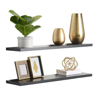 2-Pack Floating Shelves 36" x 8" x 1", Black - Reforested Natural Wood Shelves - Thin Floating Shelf Easy Install - Decorations for Bedroom, Bathroom, or Kitchen - Modern Minimalist Aesthetic Decor