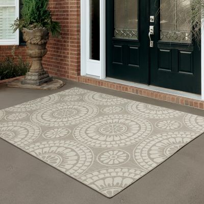 Oriental Weavers Portofino Indoor/Outdoor Rug - 1832H - 7'10" x 10' - in Grey/Ivory - Casual Geometric, Water, Stain and Fade Resistant, Hose Clean, Patio, Outdoor Living Area Rug