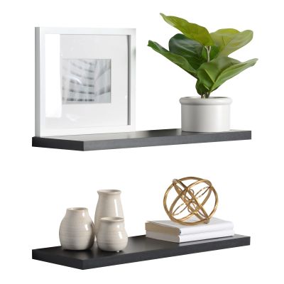 2-Pack Floating Shelves 24" x 8" x 1", Black - Reforested Natural Wood Shelves - Thin Floating Shelf Easy Install - Decorations for Bedroom, Bathroom, or Kitchen - Modern Minimalist Aesthetic Dcor