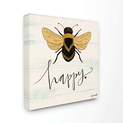 Stupell Industries Bee Happy Yellow Green Family Word Design Canvas Wall Art, Multi-Color