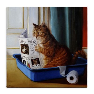Stupell Industries Litter Box Reading Funny Cat, Designed By Lucia Heffernan, 17 x 17, Canvas Wall Art
