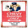 Chevy Parking Only Sign With Pin Up Girl Aged Looking Metal 1218 view 1