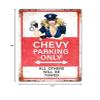 Chevy Parking Only Sign With Pin Up Girl Aged Looking Metal 1218 view 2