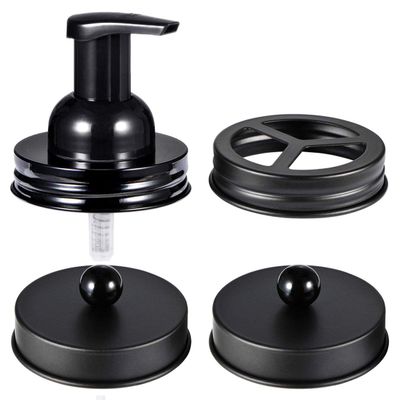 Komashr Mason Jar Bathroom Accessories Set(4pcs)- Jars Not Included - Foaming Soap Dispenser,Toothbrush Holder, and Apothecary Storage Jars Lids -Rustic Farmhouse Decor,Black