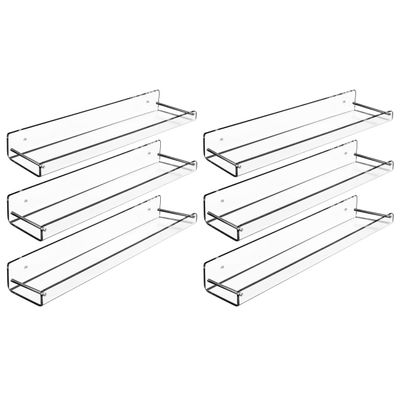 AMT 6 Pack Acrylic Floating Shelves, 15" L x 3.25" W, Clear Bathroom Wall Shelf, Bookshelves, Invisible Display for Office, Bedroom, Small Gap Allows Water to Escape, Free Screws & Drill Bit (Medium)
