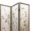 Benjara Art Styled 3 Panel Wooden Screen with Hand Painted Fabric Design, Beige view 2