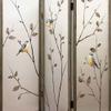 Benjara Art Styled 3 Panel Wooden Screen with Hand Painted Fabric Design, Beige view 3