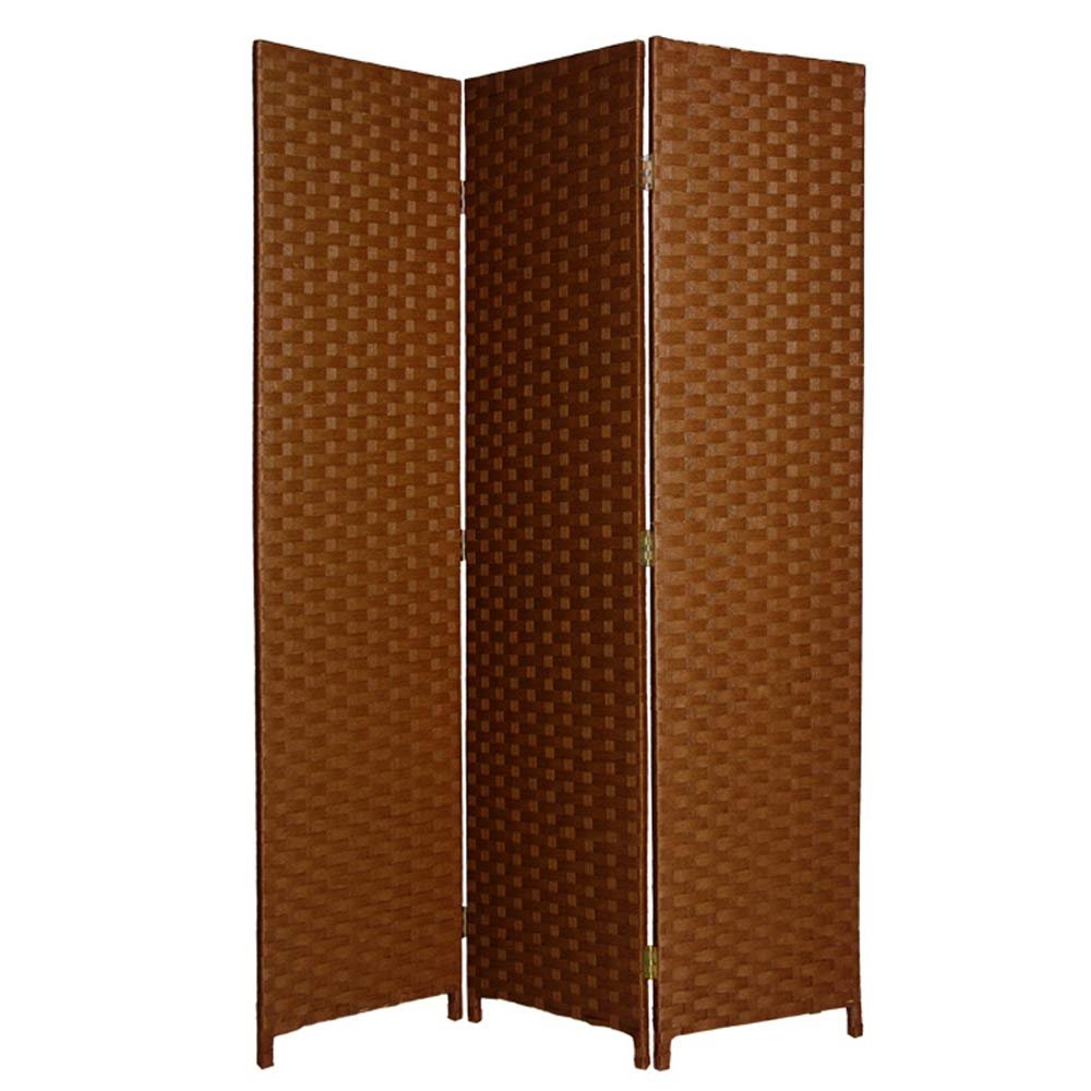 Benjara Wooden Foldable 3 Panel Room Divider with Streamline Design, Brown