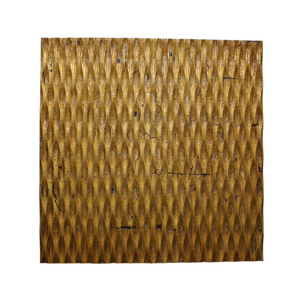 Benjara Modern Style Wooden Wall Decor with Patterned Carving, Large, Gold