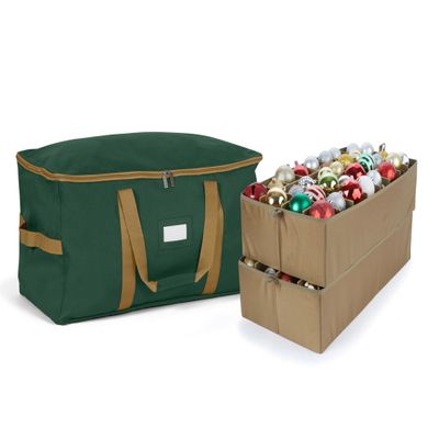 Covermates Keepsakes Adjustable Ornament Storage Bag  Heavy-Duty Polyester, Padded Dividers & FlexGrid Trays  Protective Holiday Ornament Organizer with Handles & Label Window, Green