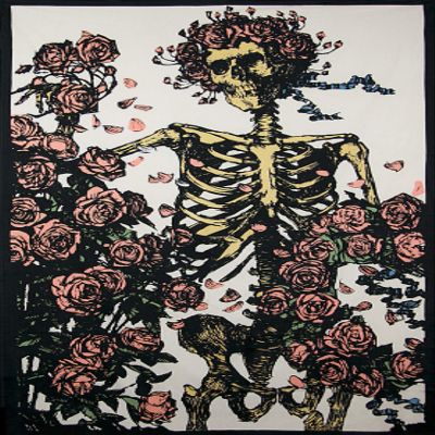 Sunshine Joy Grateful Dead 3D Faded Bertha Skeleton and Roses Tapestry Wall Art Beach Sheet Huge 60x90 Inches - Amazing 3D Effects
