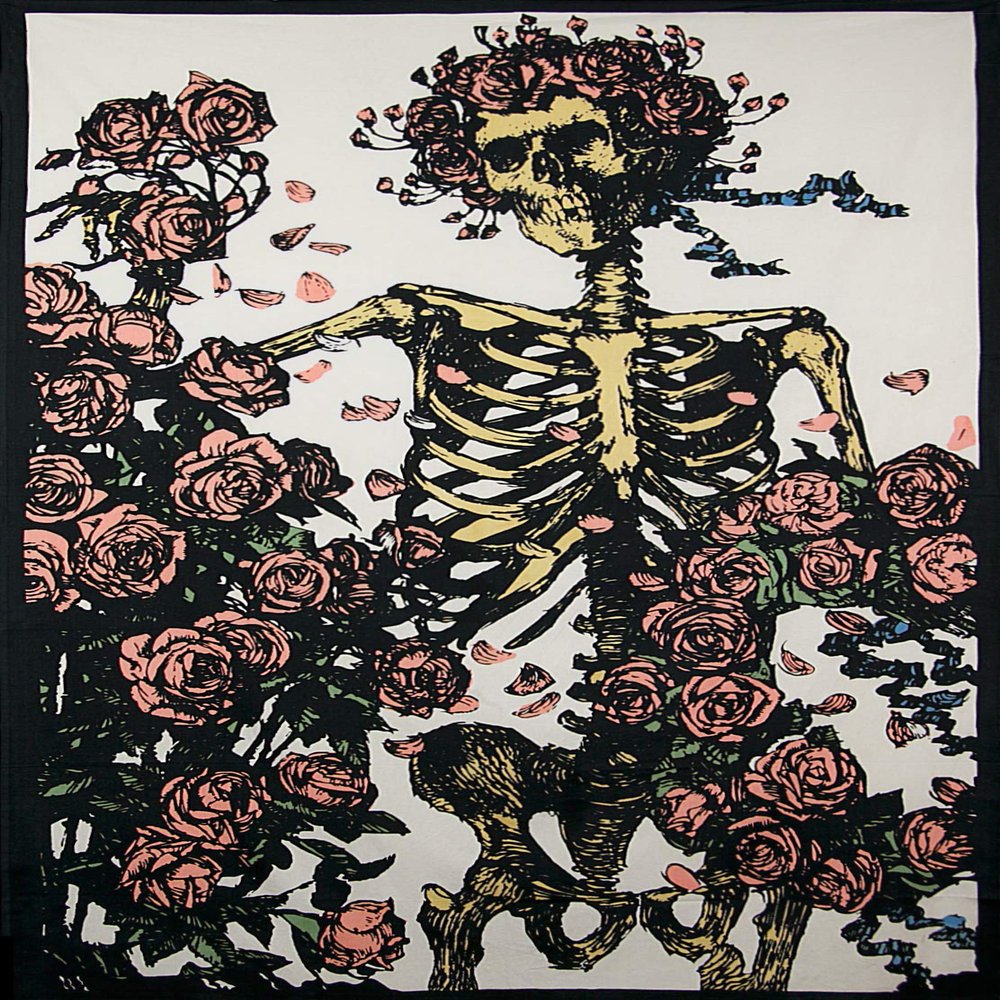 Sunshine Joy Grateful Dead 3D Faded Bertha Skeleton and Roses Tapestry Wall Art Beach Sheet Huge 60x90 Inches - Amazing 3D Effects
