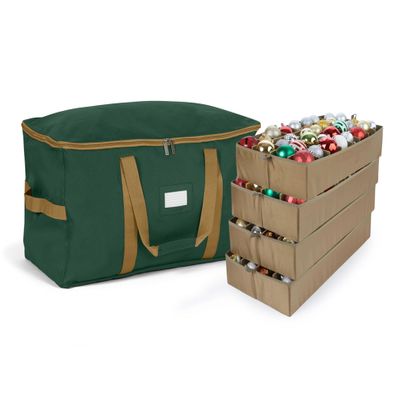 Covermates Keepsakes Adjustable Ornament Storage Bag  Heavy-Duty Polyester, Padded Dividers & FlexGrid Trays  Protective Holiday Ornament Organizer with Handles & Label Window, Green