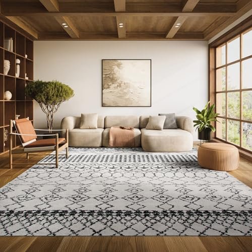 SAFAVIEH Area Rug 8x10 - Tulum Collection - Large - Ivory & Black, Moroccan Boho Distressed Design, Non-Shedding & Easy Cleaning, Ideal for Living Room, Bedroom, Office, Dining Space (TUL229B)