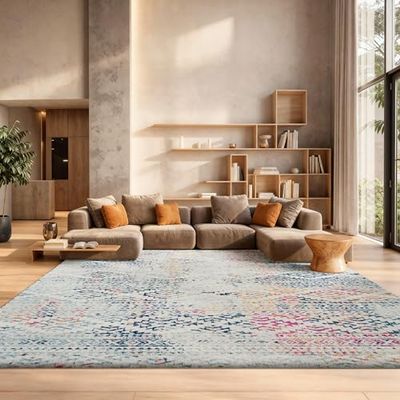 SAFAVIEH Area Rug 8x10 - Tulum Collection - Large - Ivory & Blue, Moroccan Boho Tribal Design, Non-Shedding & Easy to Clean, Ideal for Living Room, Bedroom, Dining Space (TUL272C)
