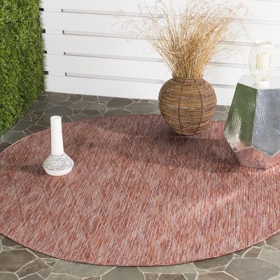 SAFAVIEH Washable Rug Outdoor Courtyard Collection - 5'3" Round, Red, Non-Shedding & Easy Cleaning, Ideal for Patio, Backyard, Mudroom (CY8522-36522)