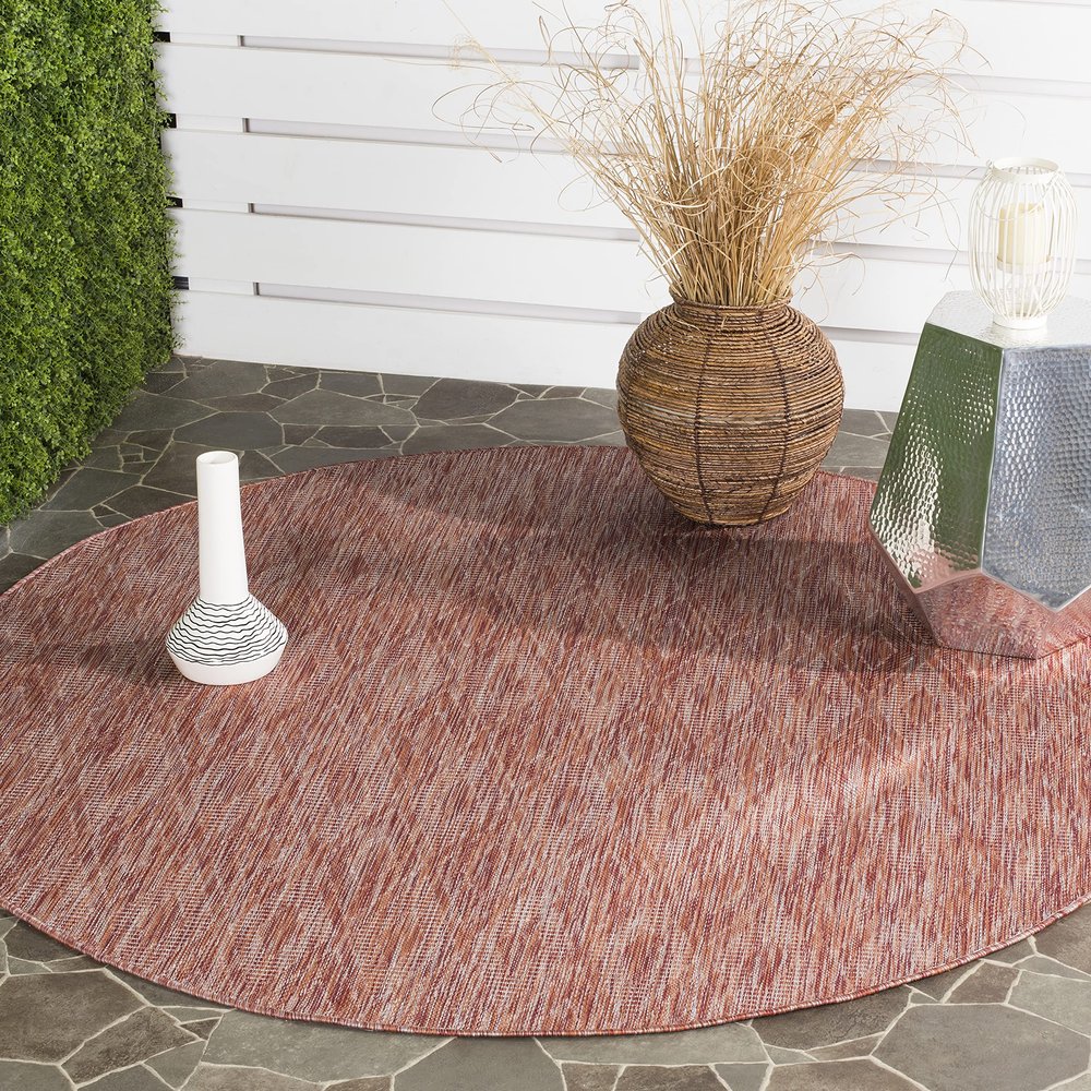 SAFAVIEH Washable Rug Outdoor Courtyard Collection - 5'3" Round, Red, Non-Shedding & Easy Cleaning, Ideal for Patio, Backyard, Mudroom (CY8522-36522)