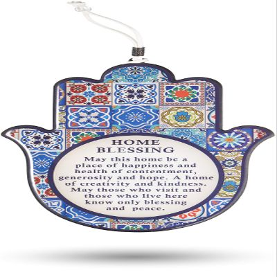 A&S Mezuzot Hamsa Wall Decor Evil Eye Charm Protection Amulet Home/Business Good Luck Charms in English/Hebrew Blessings (Multi Color Mosaic, English Blessings)
