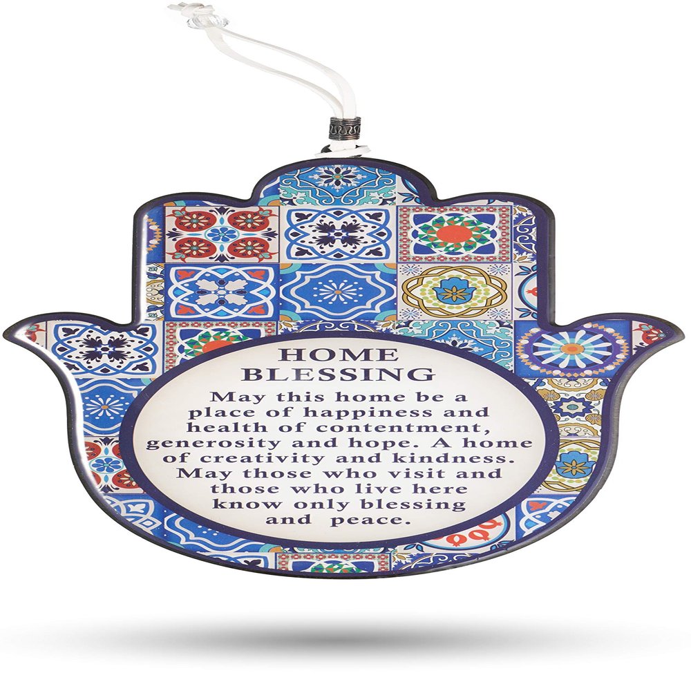 A&S Mezuzot Hamsa Wall Decor Evil Eye Charm Protection Amulet Home/Business Good Luck Charms in English/Hebrew Blessings (Multi Color Mosaic, English Blessings)