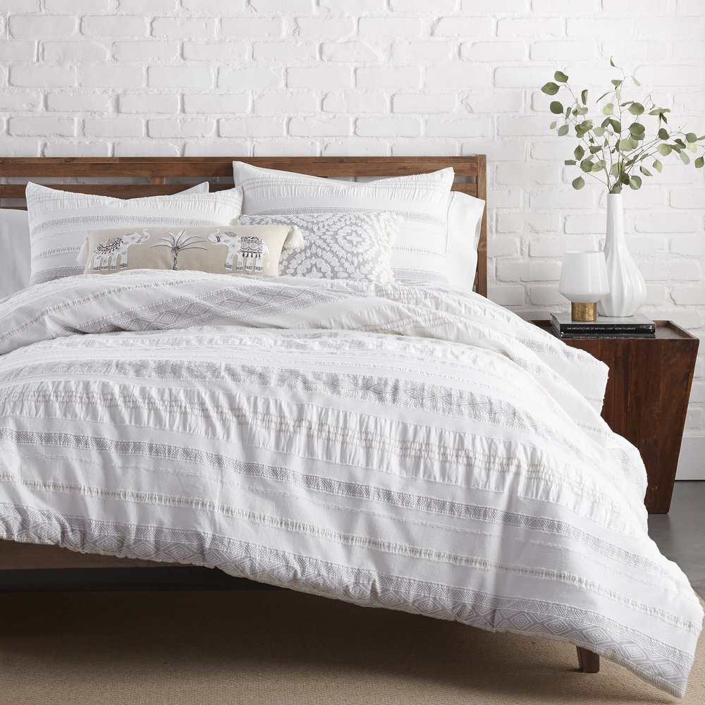 Levtex Home - Pickford Duvet Cover Set - King Duvet Cover + Two King Pillow Cases - Grey, Taupe, Off-White - Jacquard Tribal - Duvet Cover (106 x 94in.) and Pillow Case (36 x 20in.) - Cotton