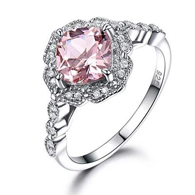 Bansriracha Solid Sterling Silver Cushion Morganite Rings for Women Engagement Anniversary Band Pink Gemstone Valentine's Gift (11)