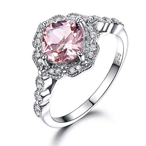 Bansriracha Solid Sterling Silver Cushion Morganite Rings for Women Engagement Anniversary Band Pink Gemstone Valentine's Gift (12)